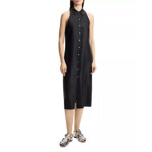 445$ Theory Halter Neck Front Button Shirt Dress Sleeveless Size S Black
